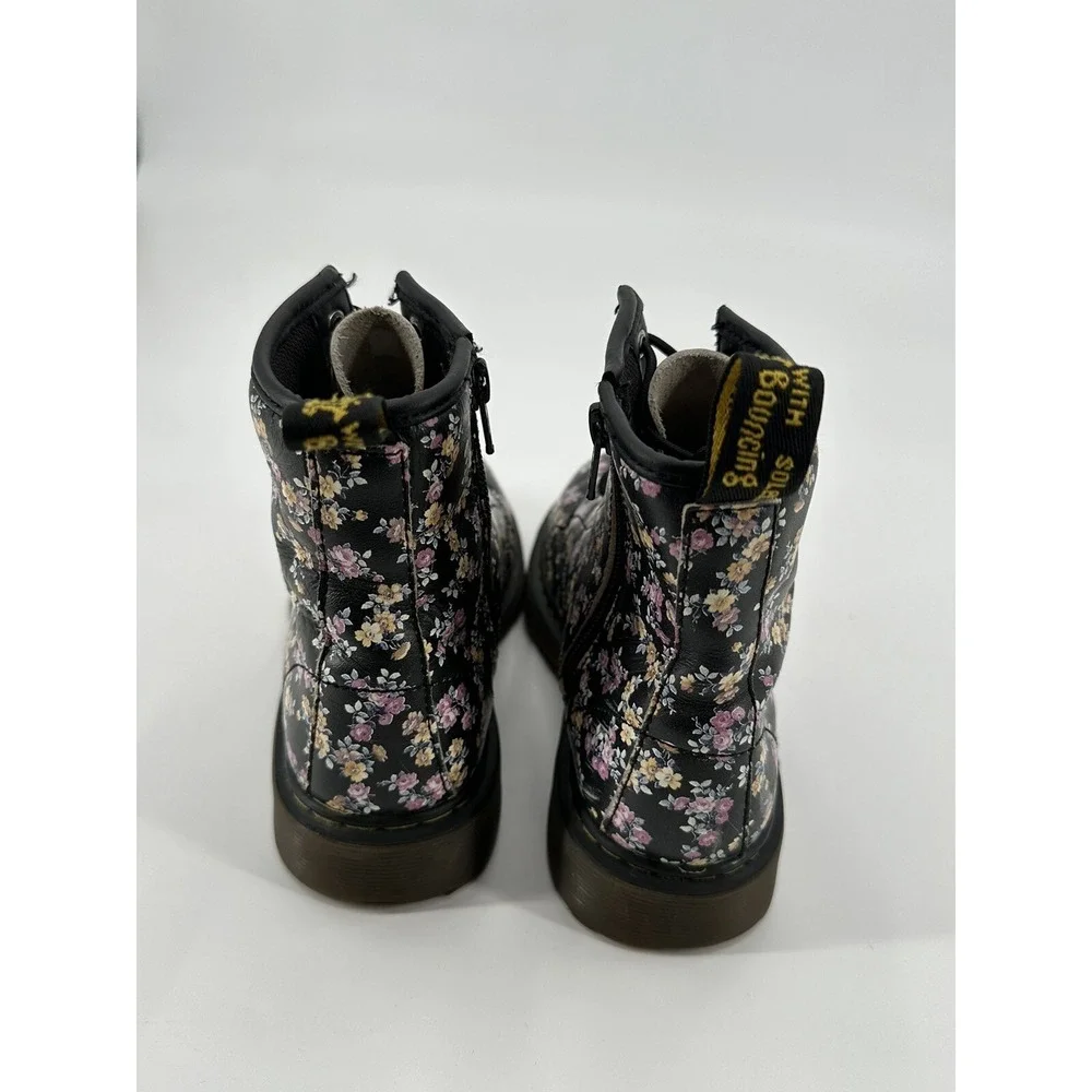 Dr Marten's Combat Boot Youth Girl Delaney‎ Black Flower Print Size US 3 UK 2